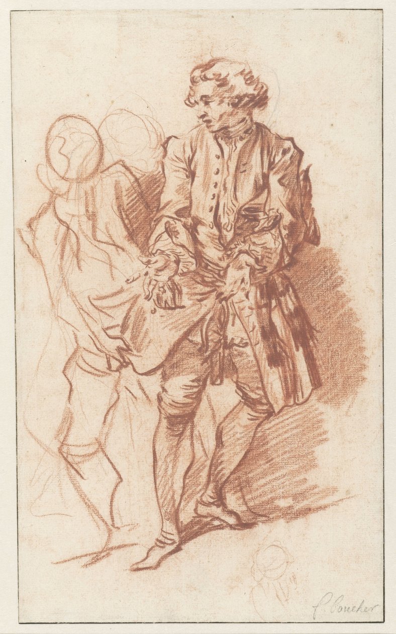 Estudo para La Flèche cujos bolsos estão sendo revistados por Harpagon Estudo para La Flèche pesquisado por Harpagon Desenho para a ilustração de L