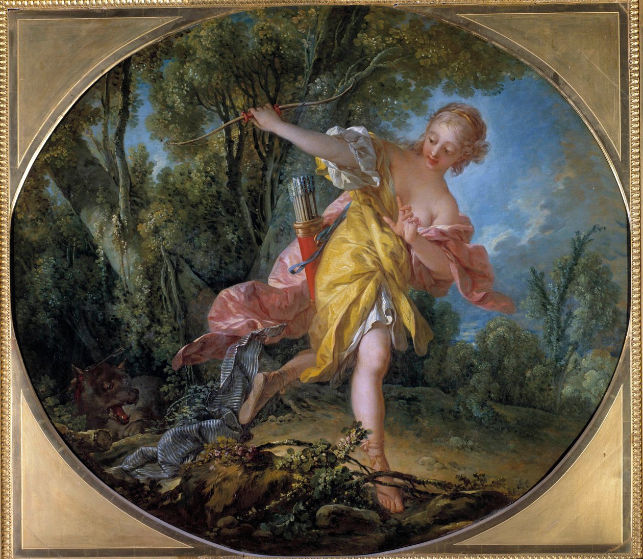 Sylvie fugindo do lobo ela caçou Pintura de François Boucher (1703-1770) 1756. Dim. 1,20 x 1,36 m Tours, Musee des Beaux Arts de François Boucher
