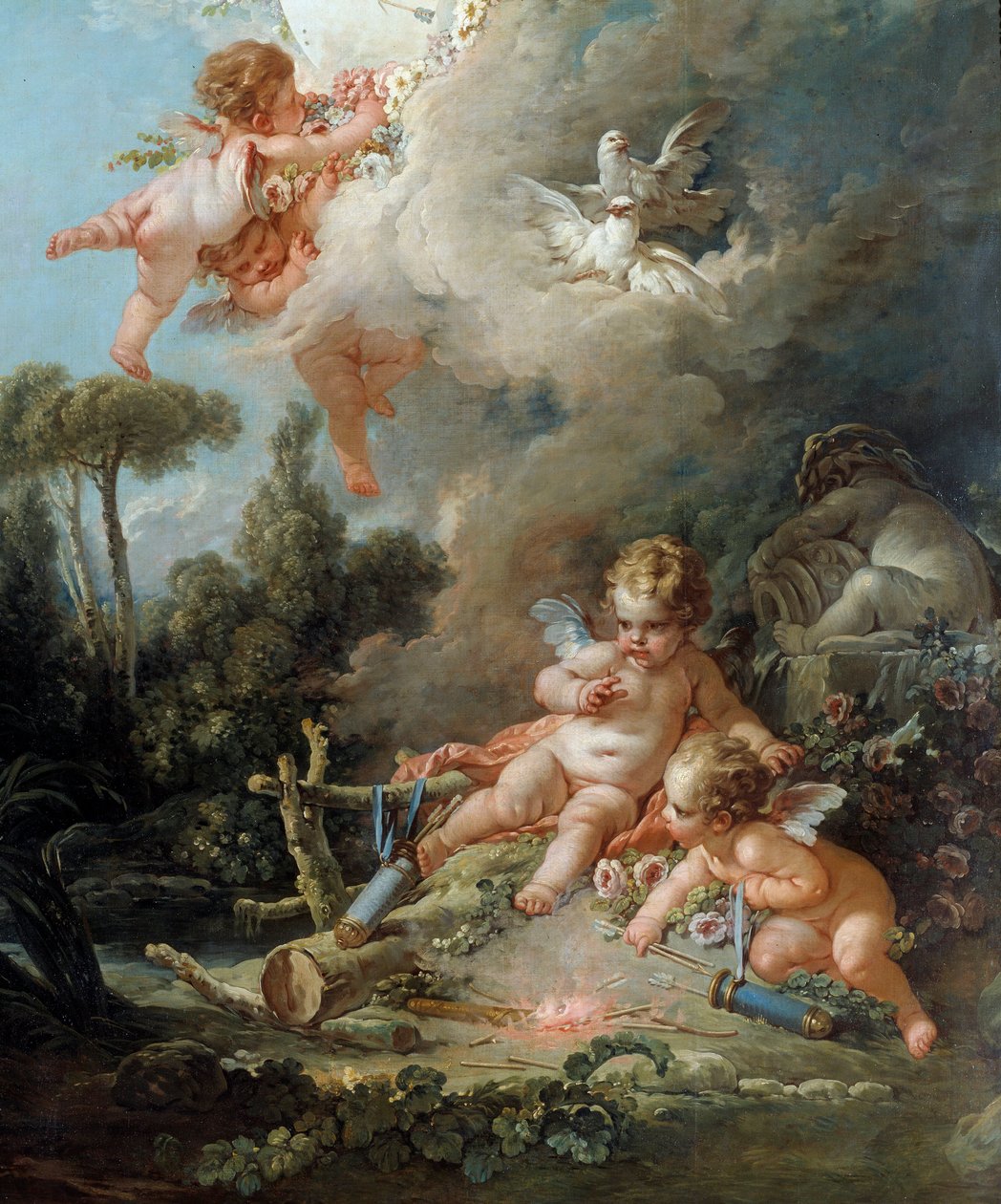 O Anjo Detalhe do Alvo do Amor. Pintura de François Boucher (1703-1770) 1758 Sol. 2,58x1,67 m Paris, de François Boucher