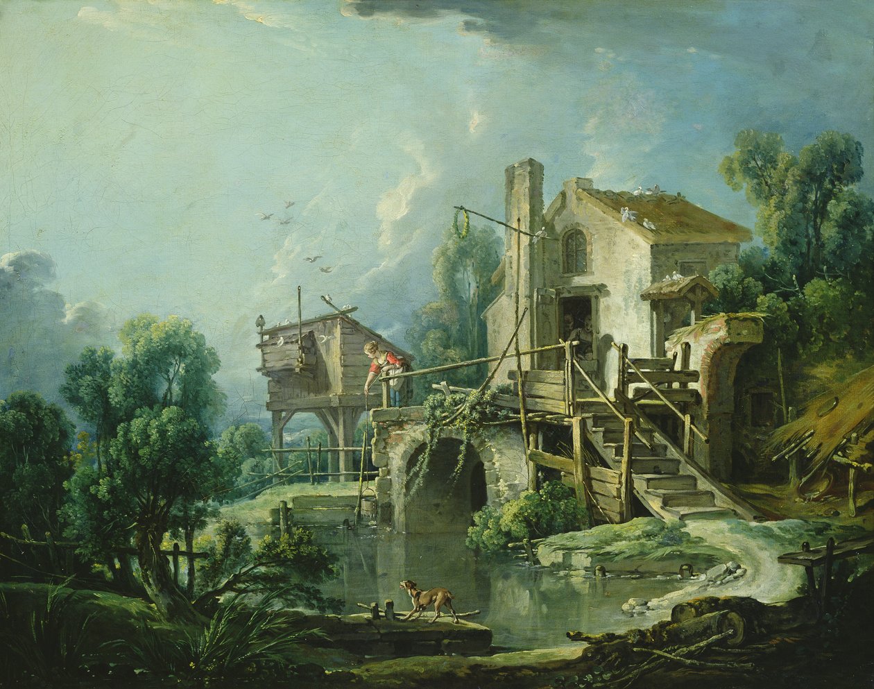 O moinho de vento de Quiquengrogne em Charenton, ou o moinho de vento de Charenton, c.1750-60 de François Boucher