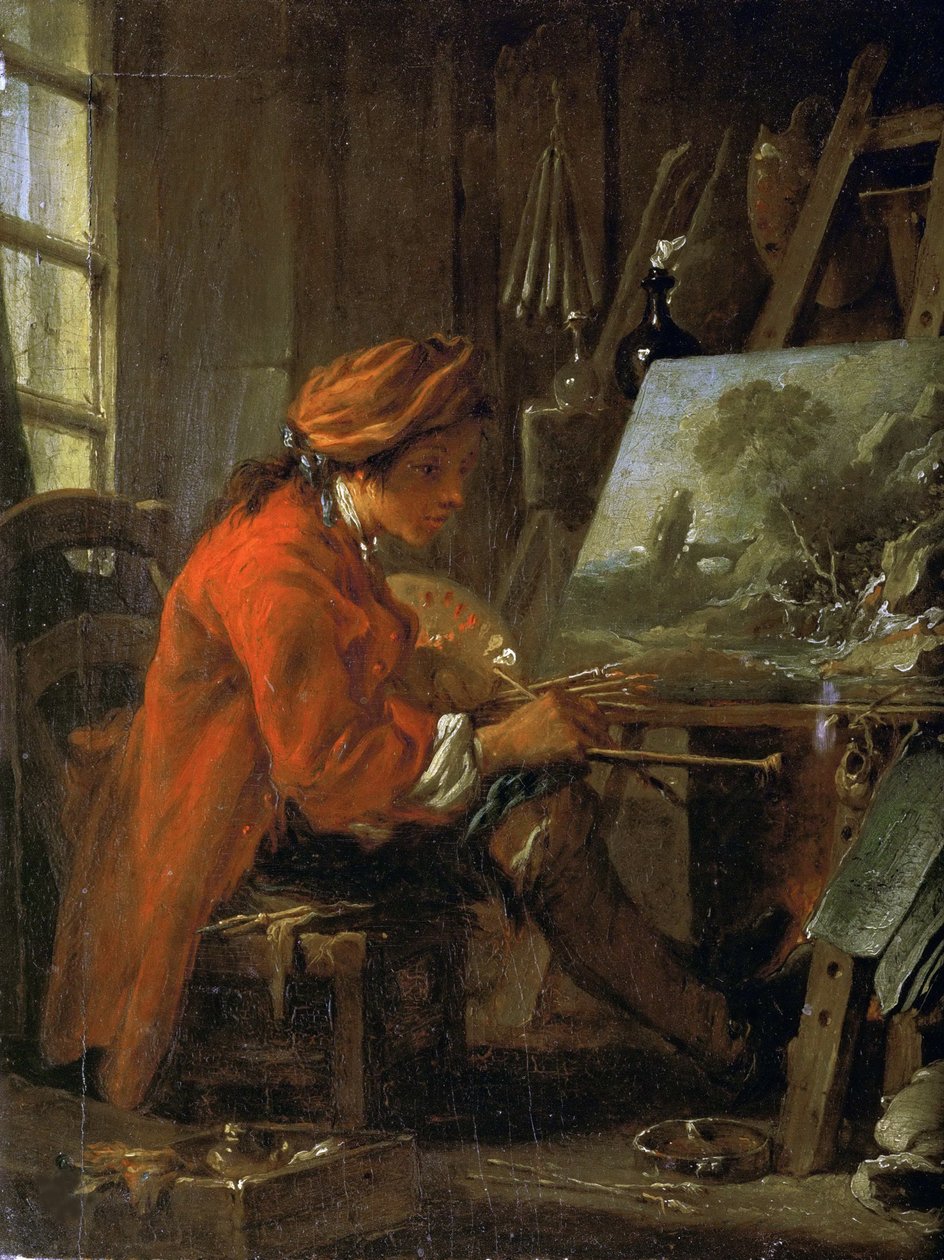 O pintor no seu estúdio Auto-retrato, ca. 1730. de François Boucher
