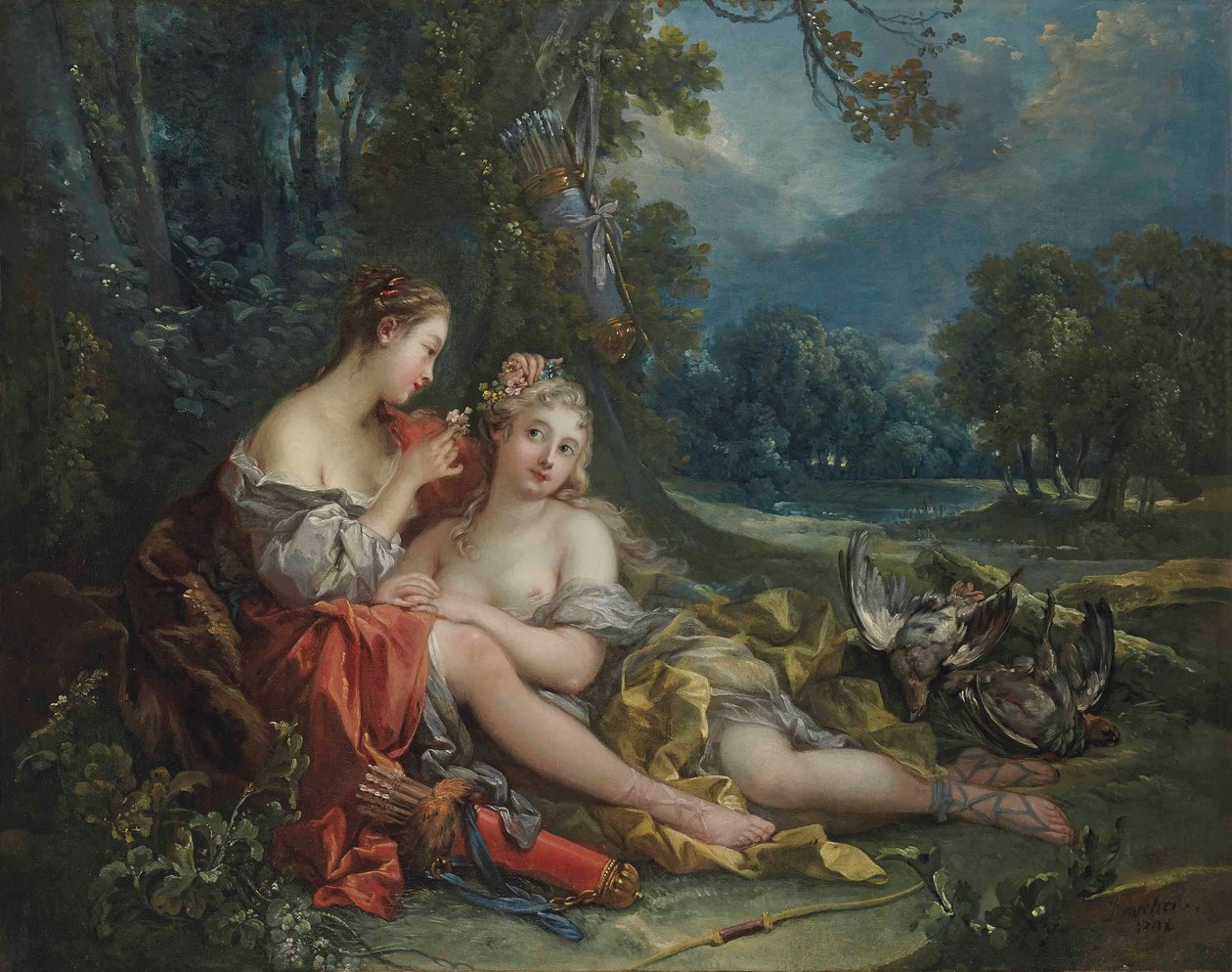 Duas ninfas de Diana a descansar após o regresso da caça de François Boucher