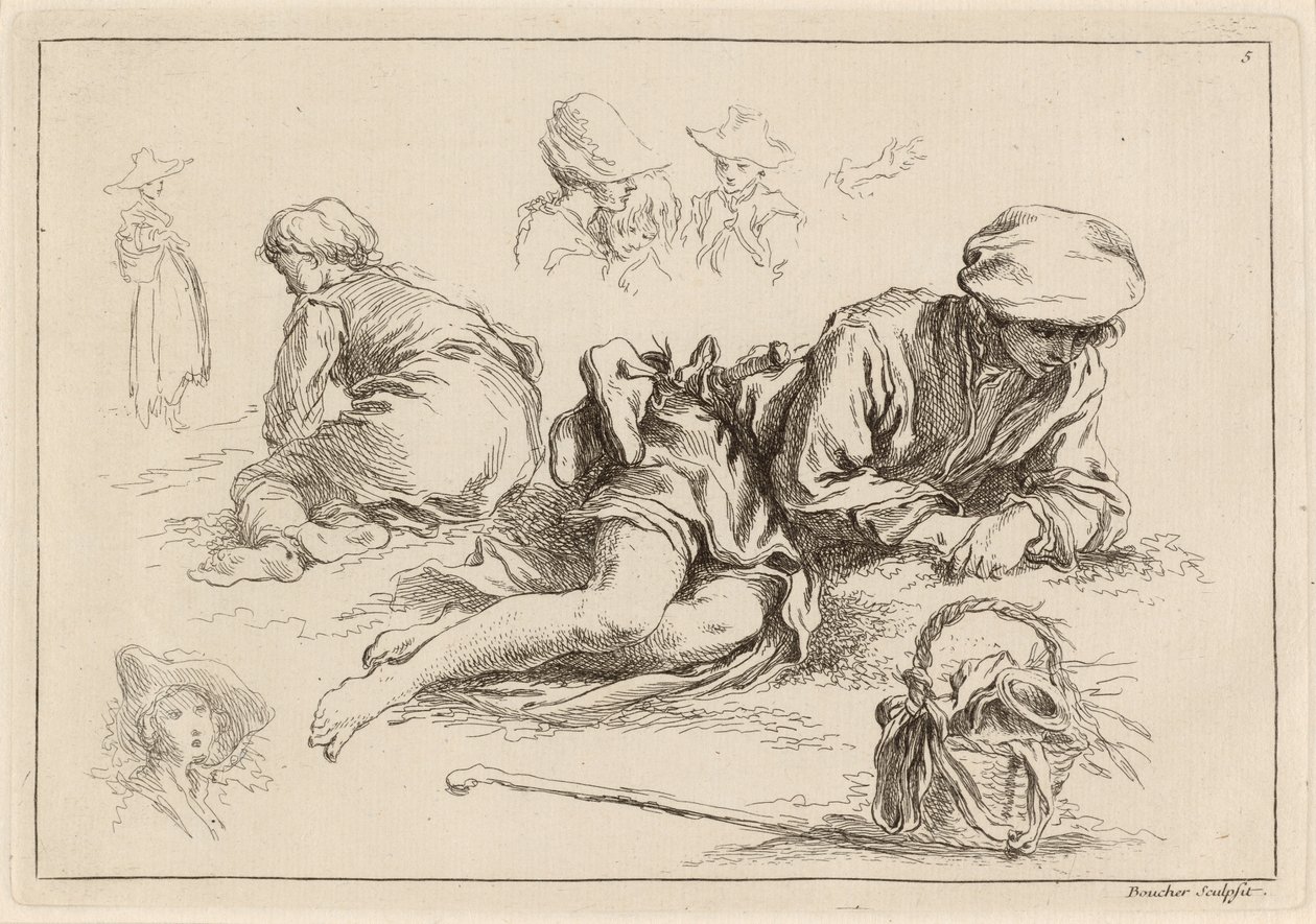 Estudos de Figuras incluindo Menino Reclinado de François Boucher after Abraham Bloemaert