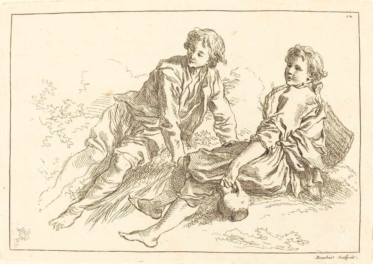 Pastores Reclinados de François Boucher after Abraham Bloemaert