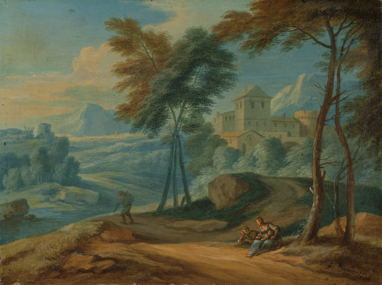 Paisagem arborizada italiana com figuras de François Boudewyns