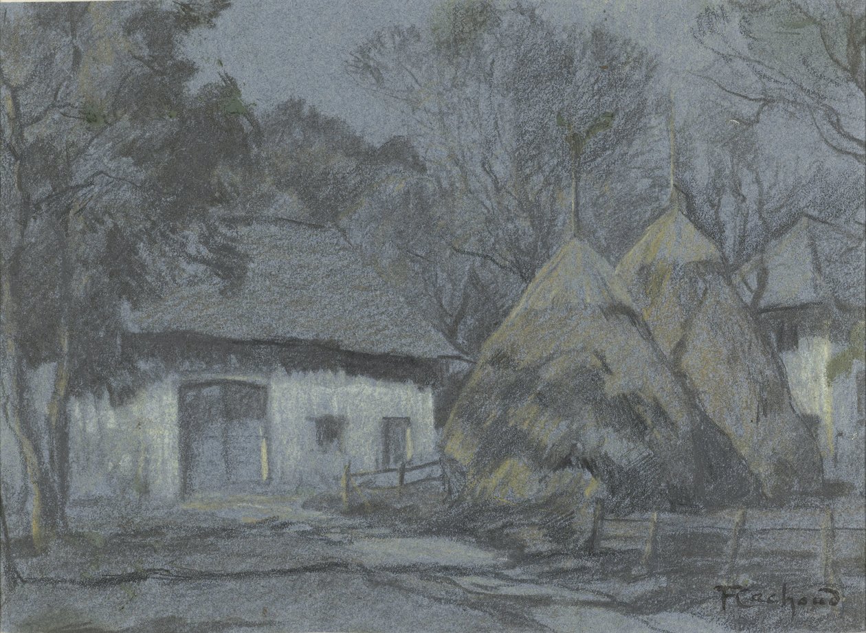 Palheiros em uma casa de fazenda ao luar de François Cachoud
