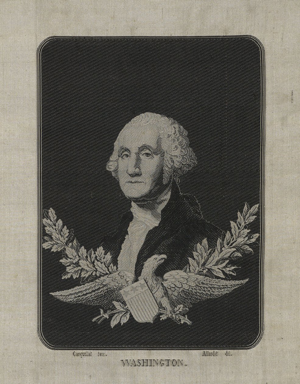 George Washington, c.1876 (seda tecida em jacquartão sobre tapete de papel com decoração em folha de liga de cobre) de François Carquillat