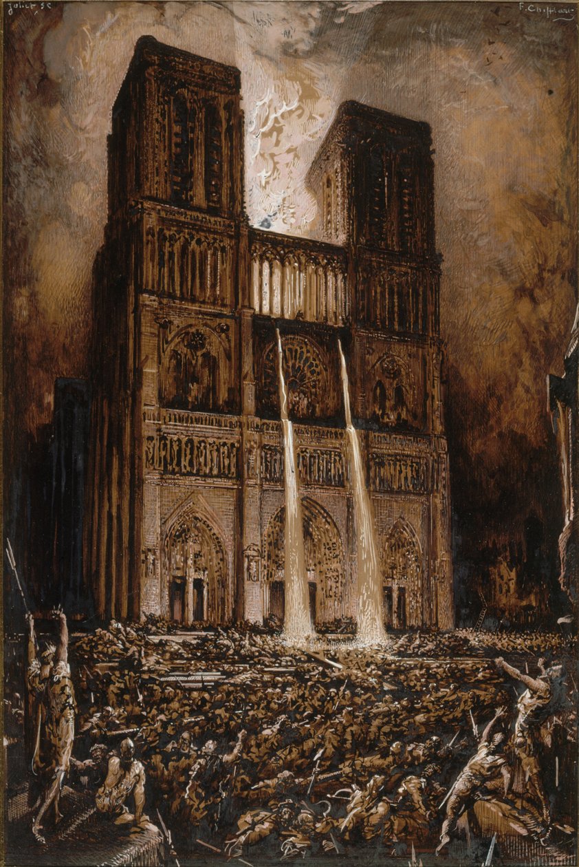 Ataque a Notre-Dame. O Corcunda de Notre-Dame de Victor Hugo, ca 1877. de François Chifflart