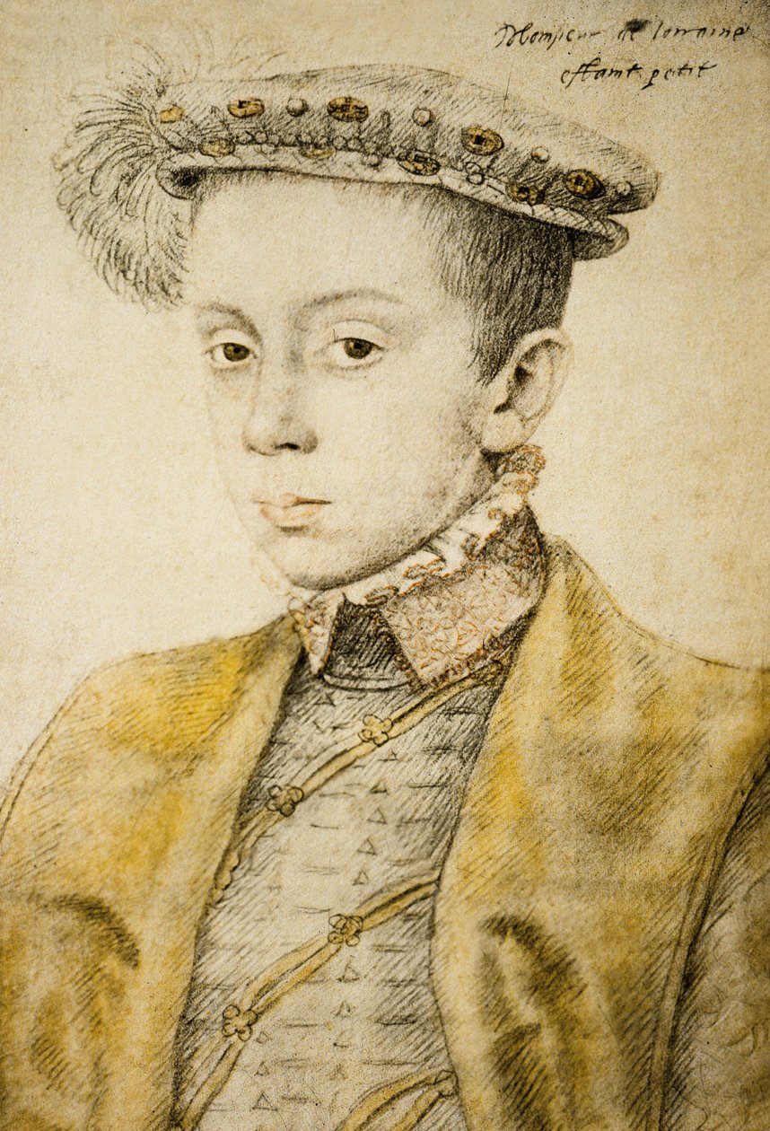 Charles II ou III de Lorraine (1543-1608), c.1558 (drwash, aguarela, lápis) de François Clouet