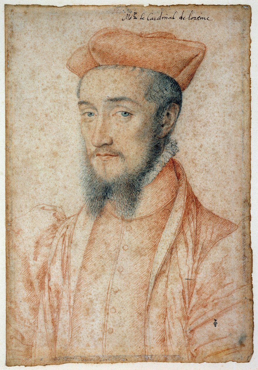 Retrato de Carlos, Cardeal de Lorena (1525-1574). Desenho de sangue e pedra negra por Clouet François (1515-1572) de François Clouet
