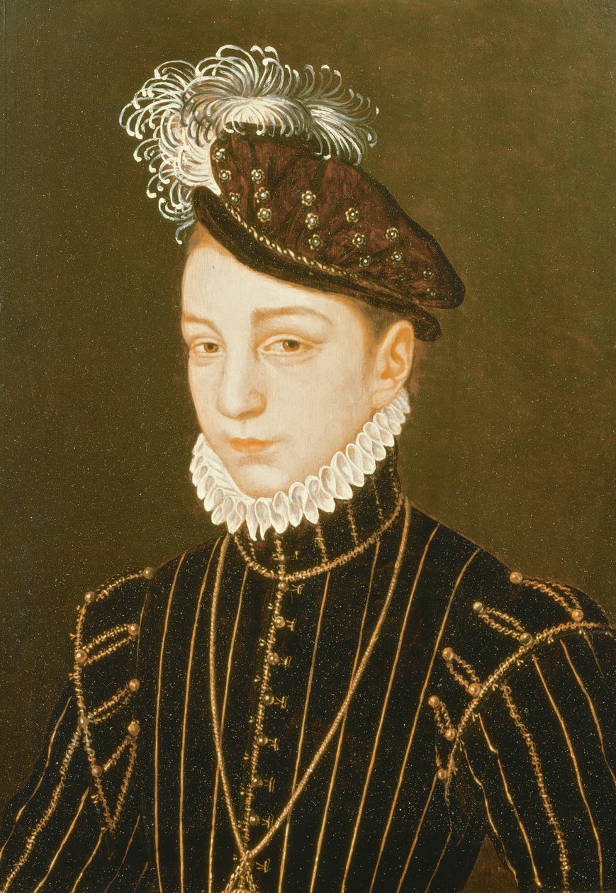 Retrato de Carlos IX (painel) (relacionado ao desenho em Hermitage, São Petersburgo) de François Clouet