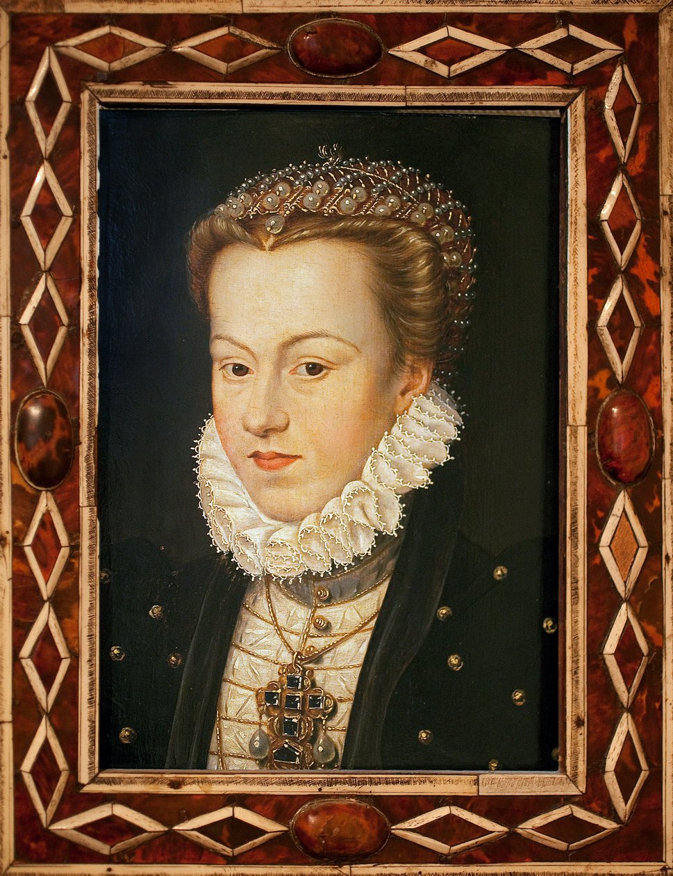Retrato de Elisabeth da Áustria (1554-1592, rainha da França) - Pintura de François Clouet (cerca de 1505-1572), arte francesa, final do século XVI - Musee des Beaux Arts d