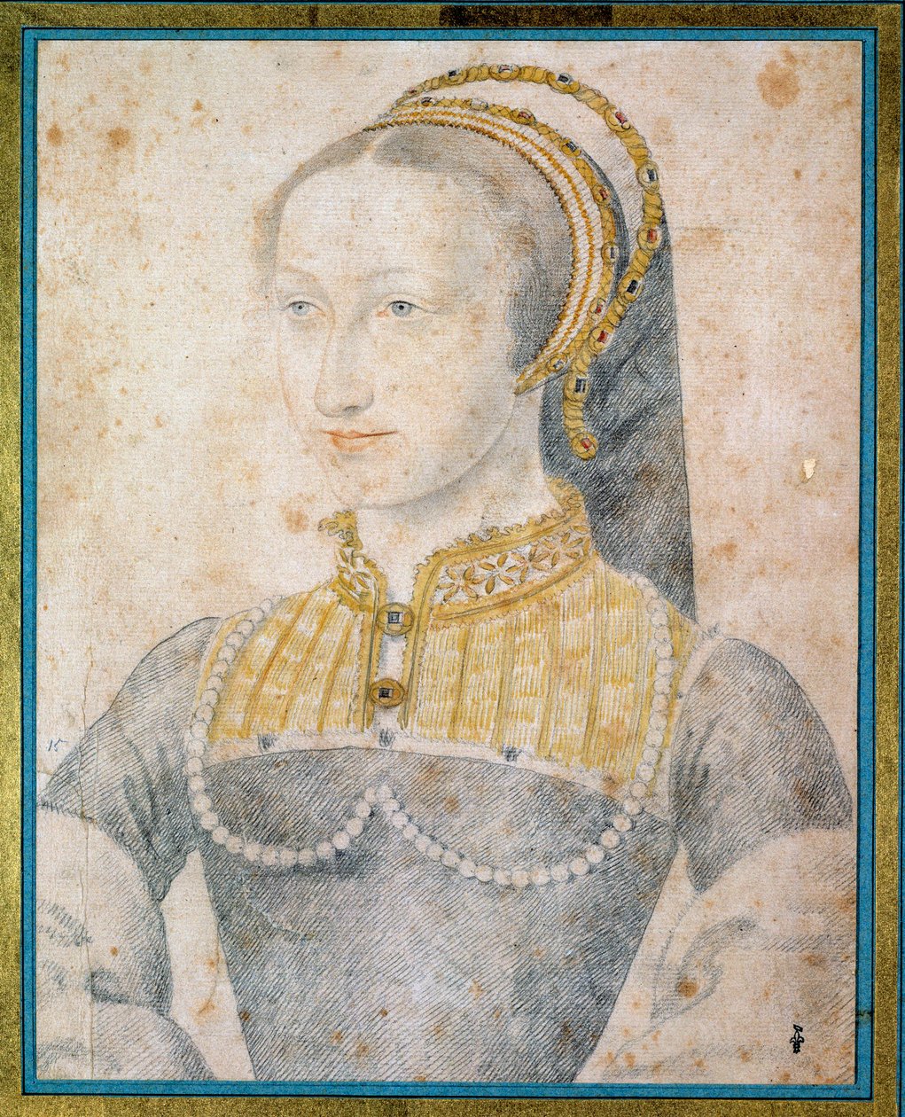 Retrato de Joana de Albret, Rainha de Navarra (1528 - 1572), Mãe de Henrique IV. Desenho com pedra negra e sangue de François Clouet (1515 - 1572) de François Clouet