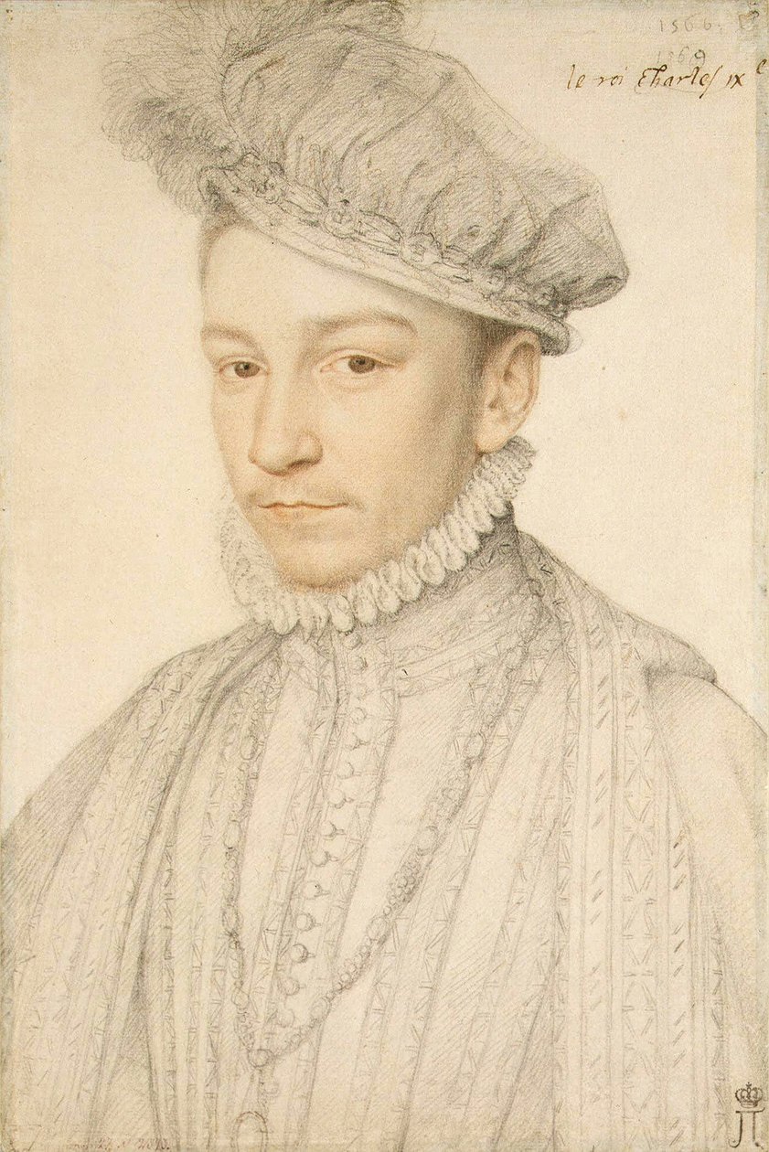 Retrato do Rei Carlos IX da França (1550-1574) par Clouet, François (1510-1572). Giz preto e sangre sobre papel, tamanho : 33,5x22,5 de François Clouet