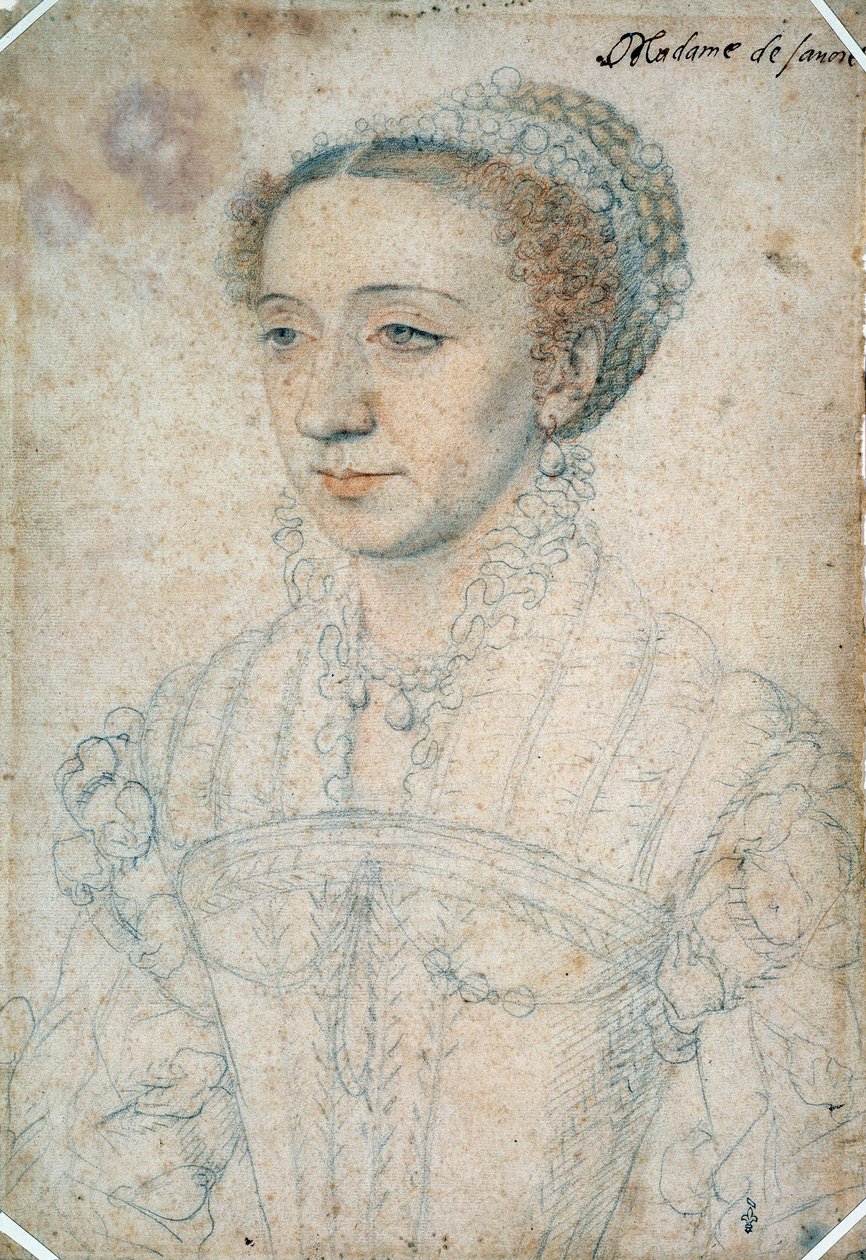 Retrato de Marguerite de France, filha de François I, Duquesa de Savoy (1523 - 1574). Desenho com pedra negra e sangue de François Clouet (1515-1572) de François Clouet
