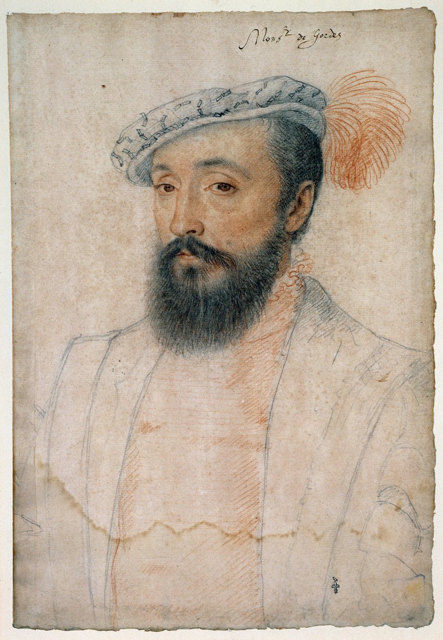 Retrato de Monsenhor de Gordes (1513 - 1578). Desenho de sangue e pedra negra por Clouet François (1515-1572) de François Clouet