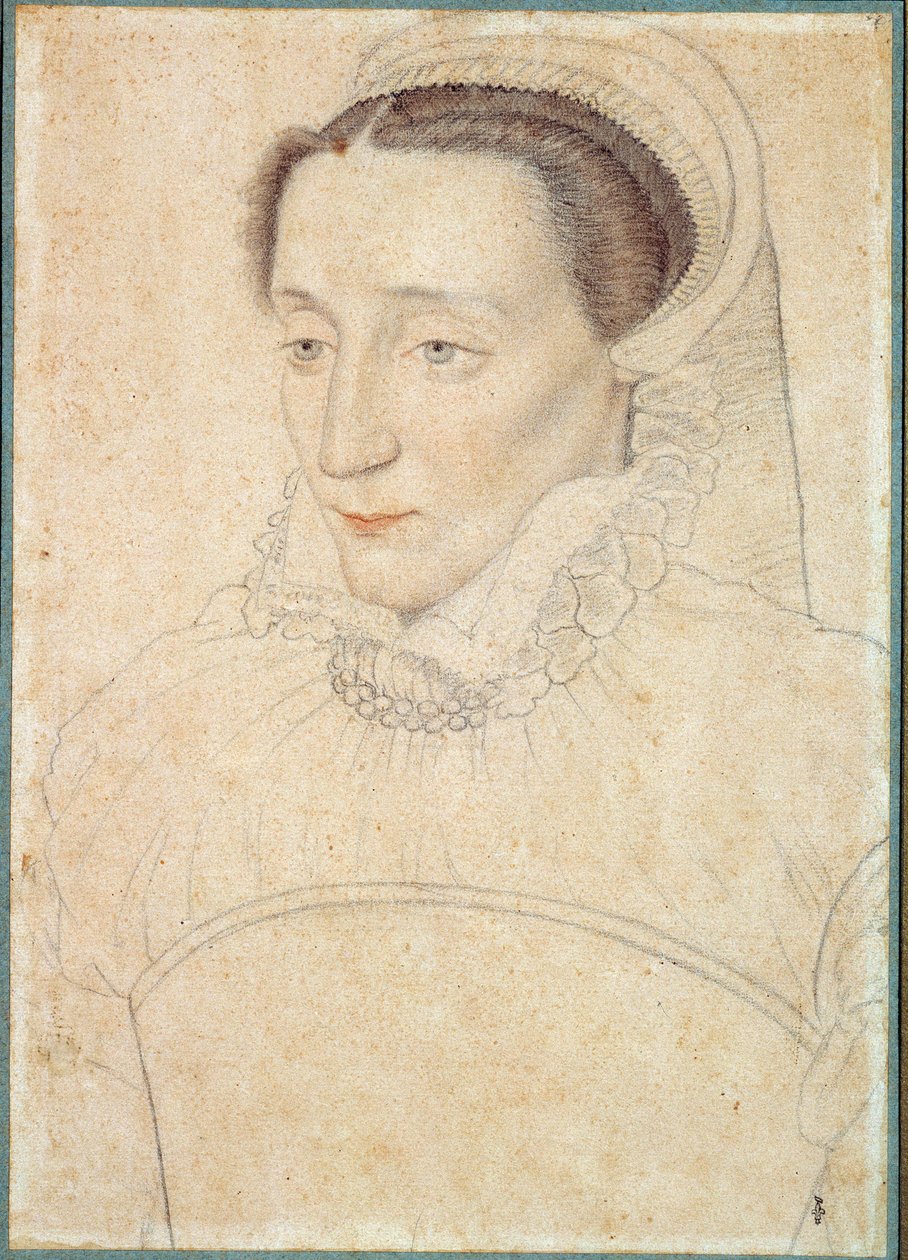 Retrato de uma senhora desconhecida. Desenho de sangue e pedra negra por Clouet François (1515-1572) de François Clouet