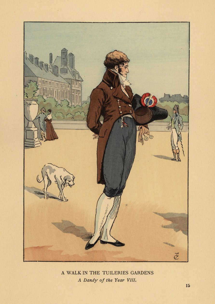 Um passeio nos Jardins das Tuileries. Um dandy do Ano VIII de François Courboin