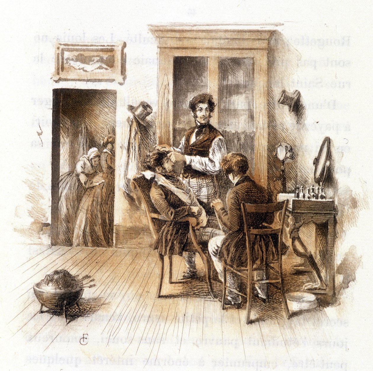 Barbeiro. Ilustração do "Perfil de grisette" novo pertencente à colecção "Mimi de Pinson" de Alfred de Musset de François Courboin