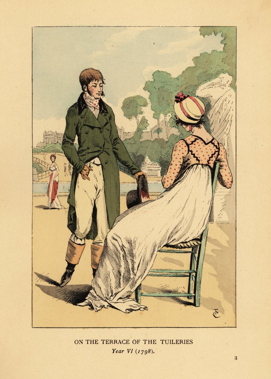 Casal da moda no terraço das Tuileries, Paris, Ano VI de François Courboin