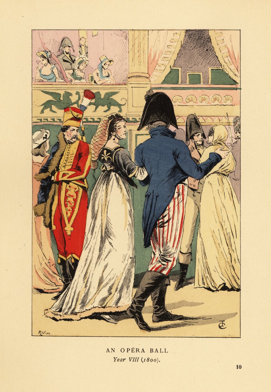 Convidados da moda em um baile de máscaras de François Courboin