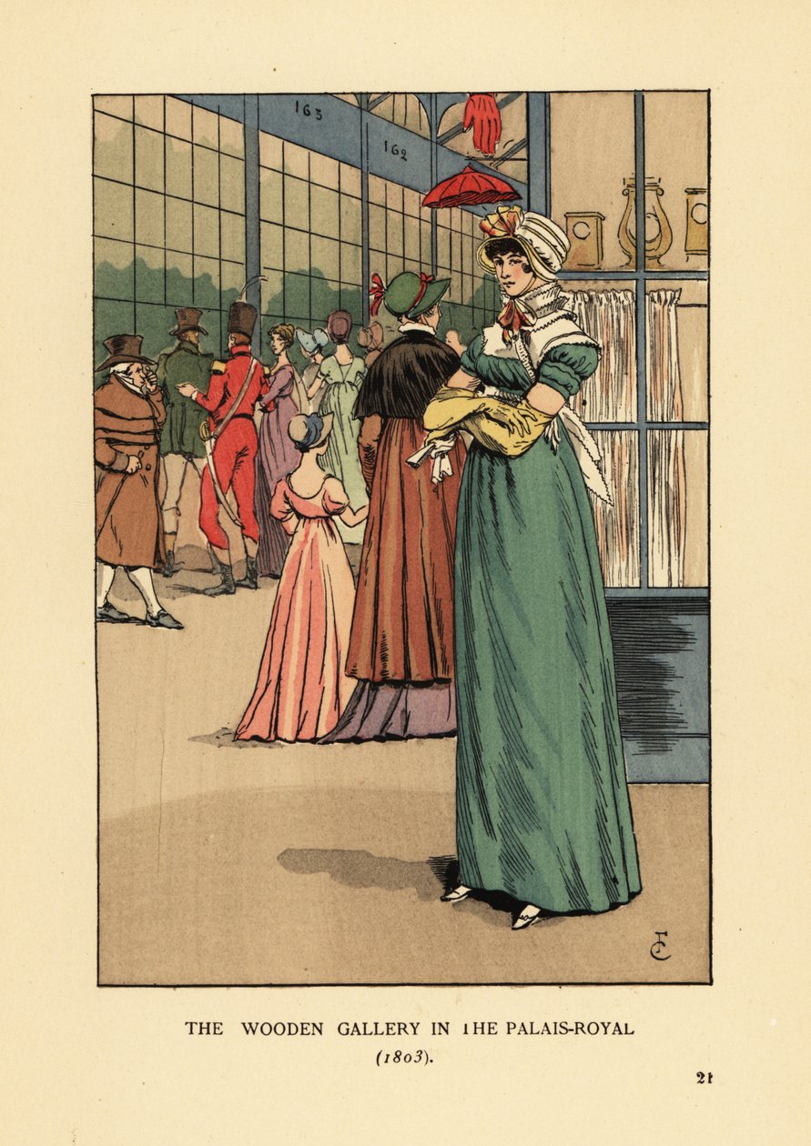Mulher na moda fazendo compras na Galeria Wooden no Palais Royal, Paris de François Courboin
