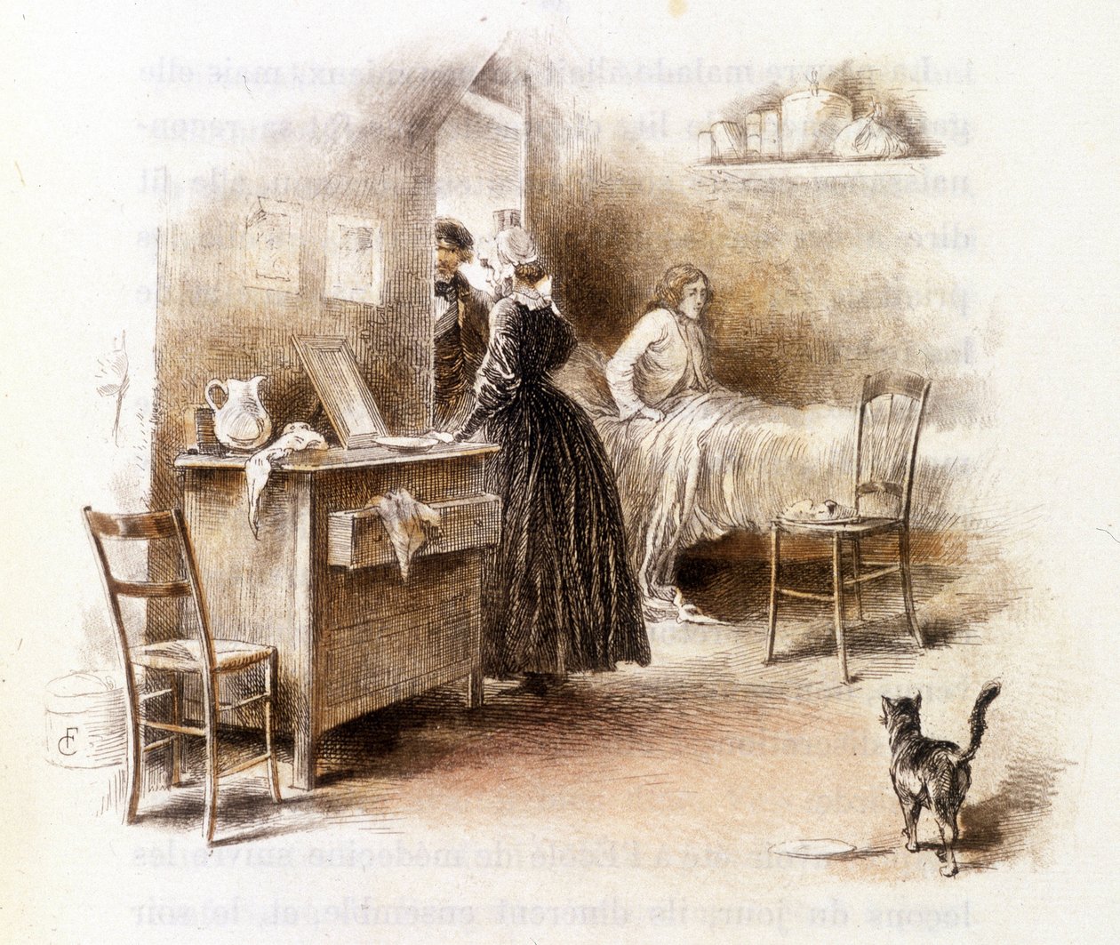 Ilustração do "Perfil de grisette" novo pertencente ao Receuil "Mimi de Pinson" de Alfred de Musset de François Courboin