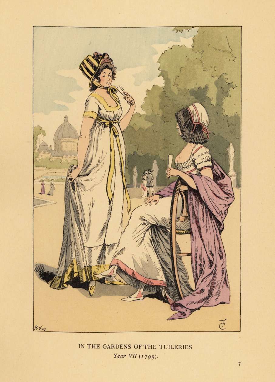 Duas mulheres na moda nos jardins das Tuileries, Jardins des Tuileries, Paris, Ano VII de François Courboin