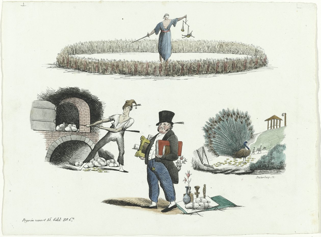 Caricatura em J.C. Backer, C. Seyn e S. van der Paauw, 1839 de François Desterbecq