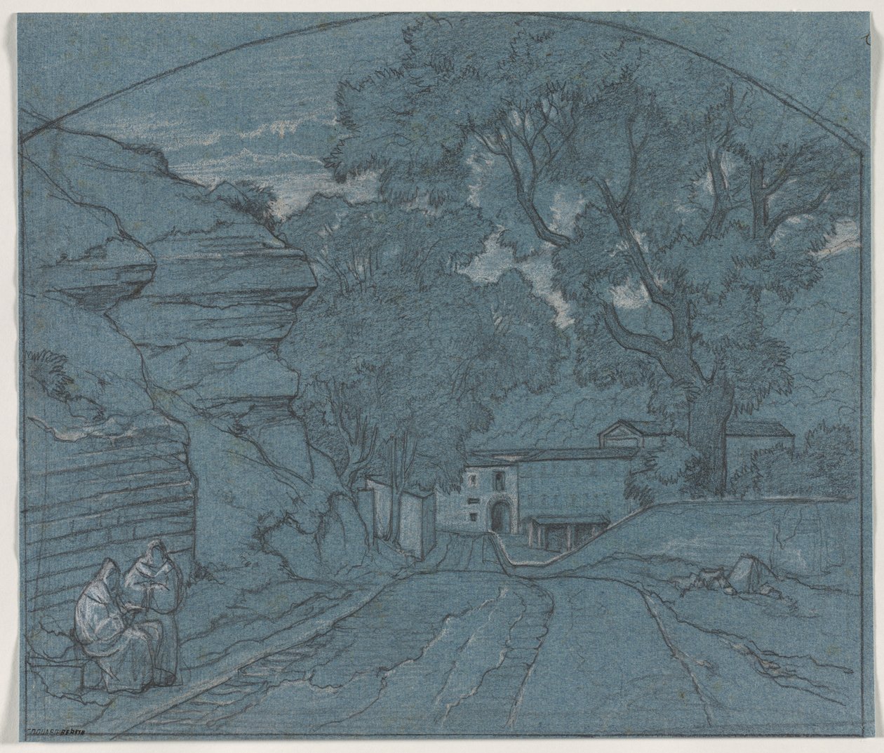 Paisagem com dois monges, c. 1840 de François Edouard Bertin