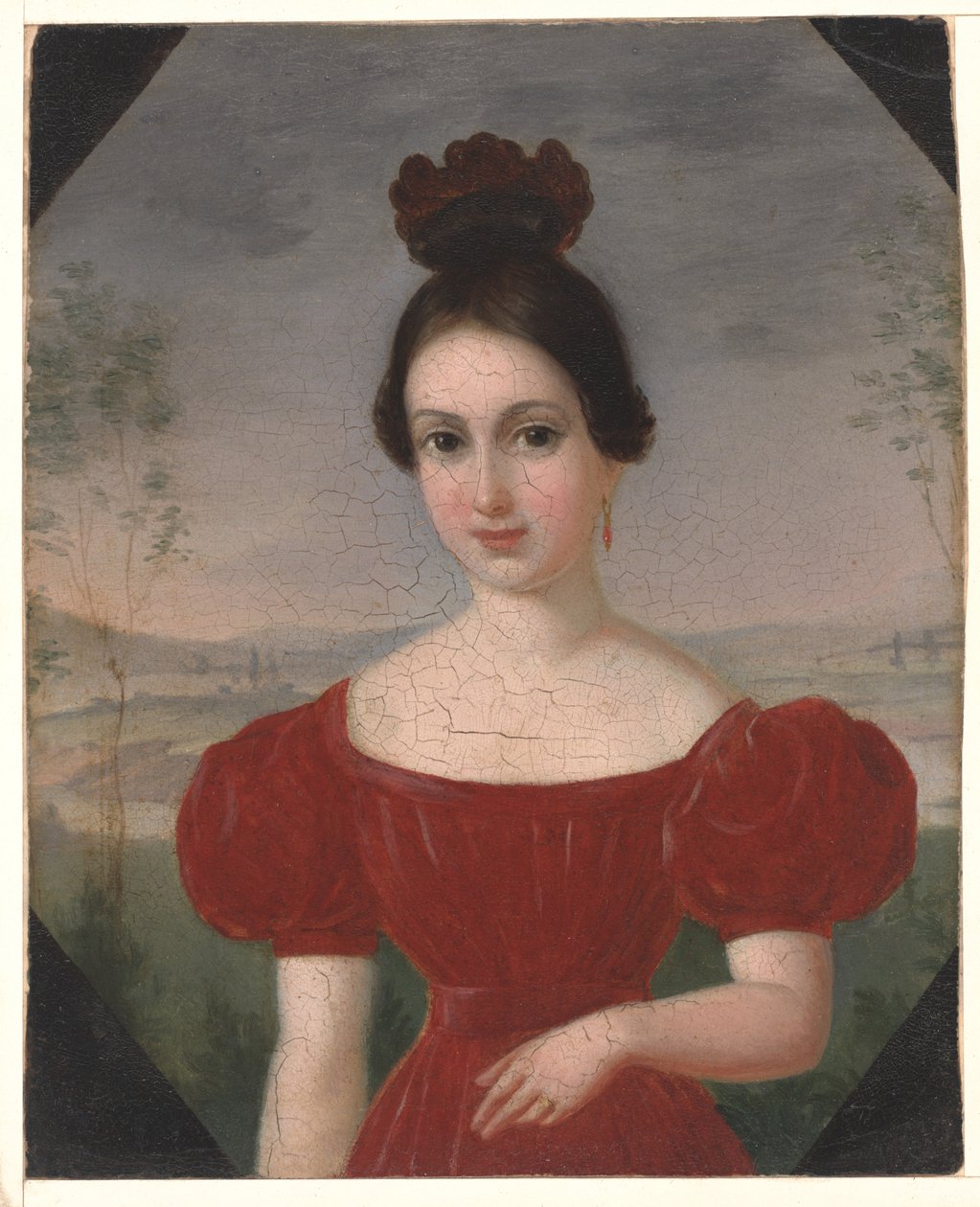 Retrato de Marie Louise Têtu, Madame François Fleischbein, c.1833-36 (óleo sobre papel montado) de François Fleischbein