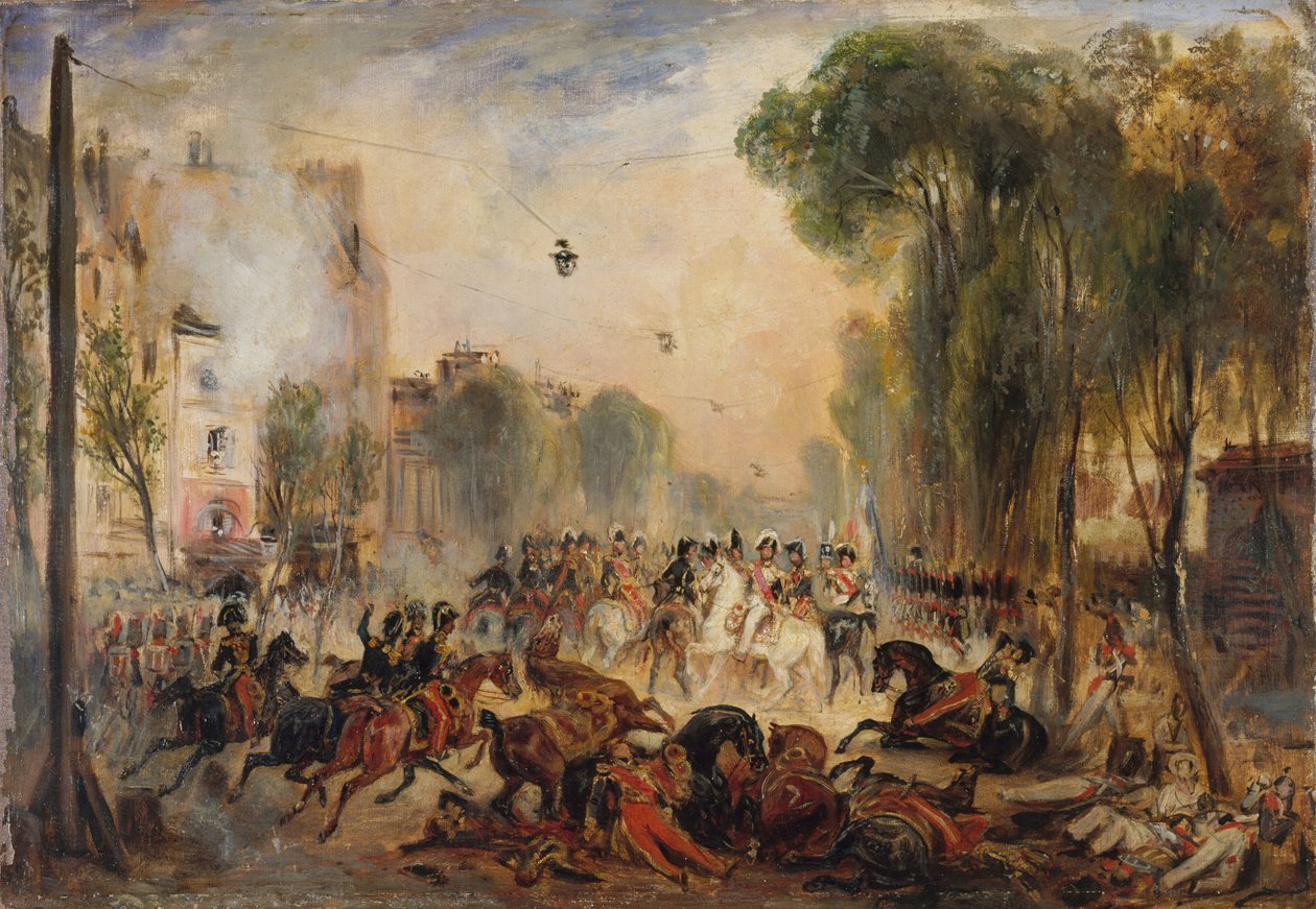 Tentativa de assassinato por Joseph Fieschi no rei Louis Philippe I da França em 28 de julho de 1835. de François Gabriel Lépaulle