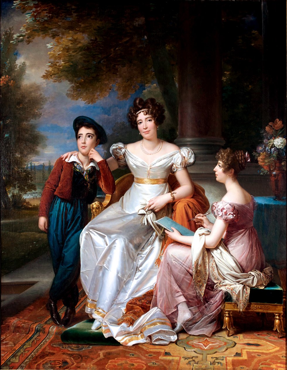 Francês: Portrait de la comtesse du Cayla avec ses enfants Ugoline et Ugolin sur la terrasse du château de Saint-Ouen Retrato da condessa de Cayla e dos seus dois filhos de François Gérard