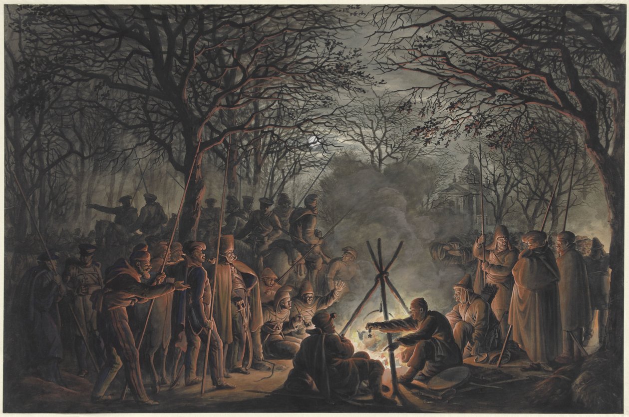 Campo dos Cossacos fora do Muiderpoort, em Amesterdão, 1813 de François Joseph Pfeiffer (II)