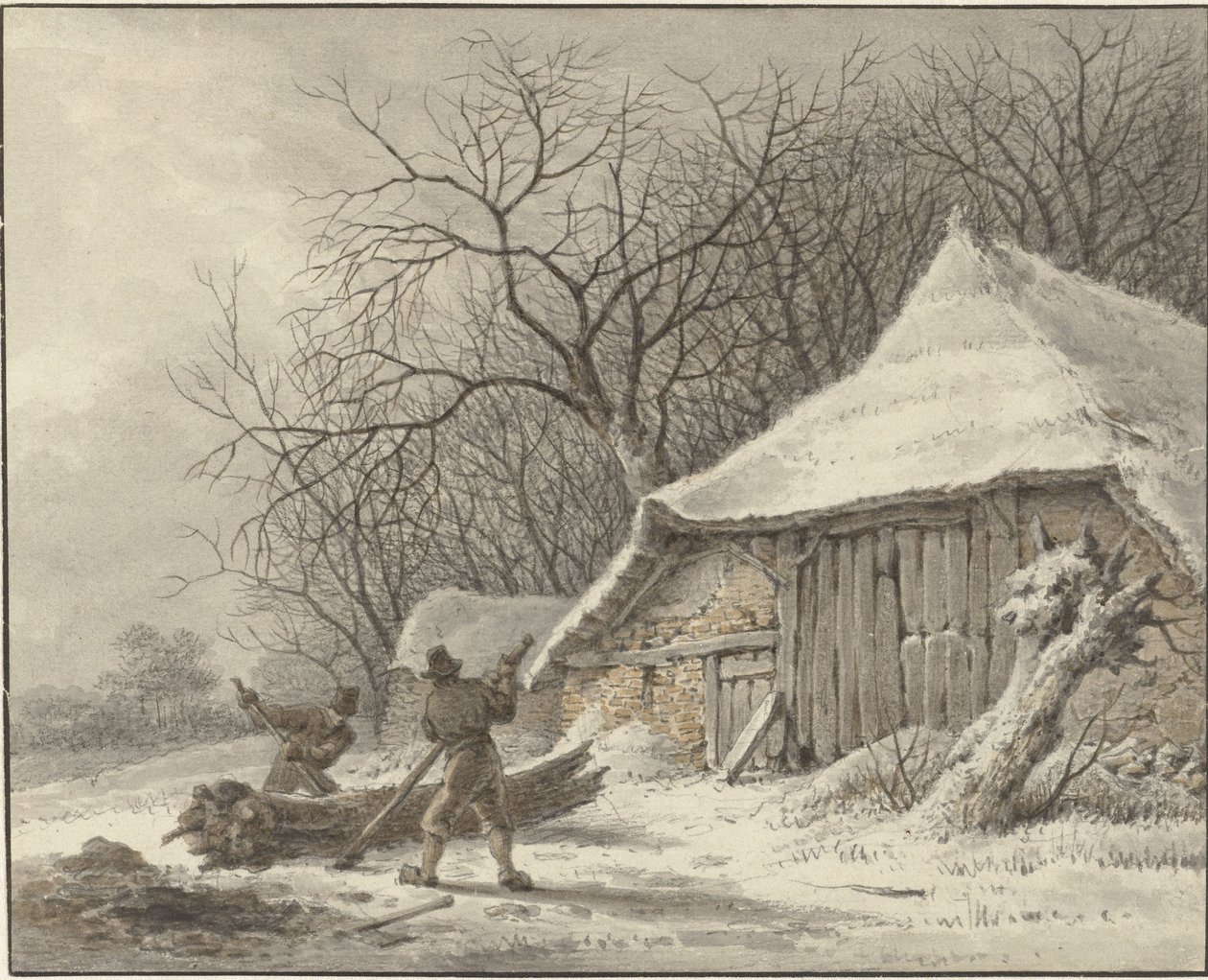 Paisagem de Inverno com quinta perto do Voorbroek em Terborg de François Joseph Pfeiffer (II)