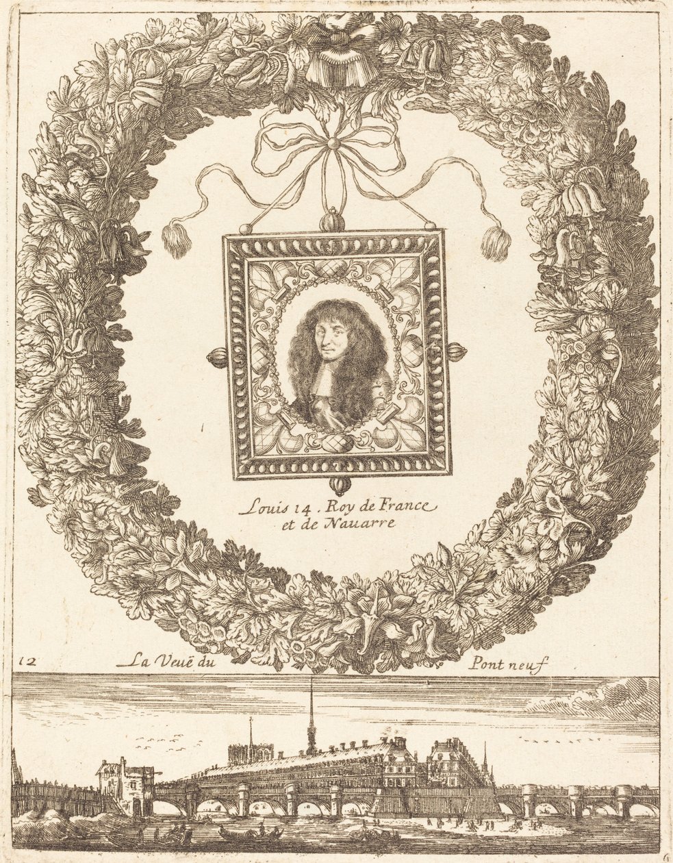 A vista da Pont Neuf; Luís XIV Rei da França e Navarra de François Le Febvre