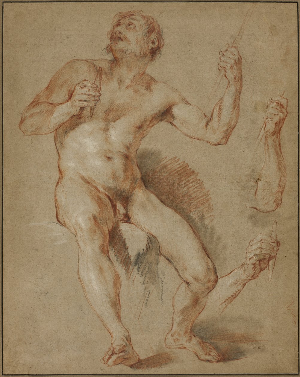 Hércules sentado, estudo para Hércules e Omphale de François Le Moyne