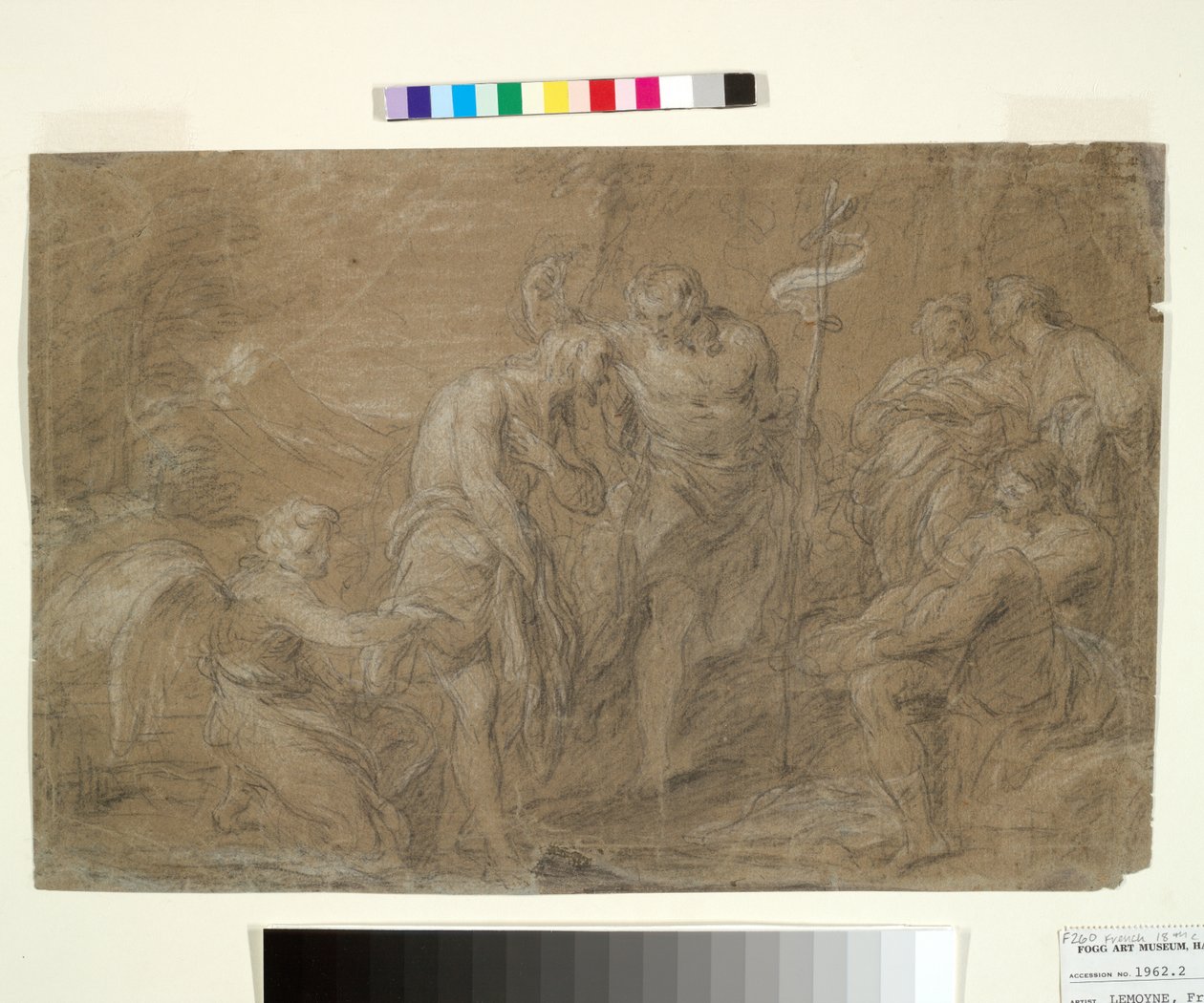 Baptismo de Cristo, c.1700-37 (giz preto e branco sobre papel) de François Lemoyne