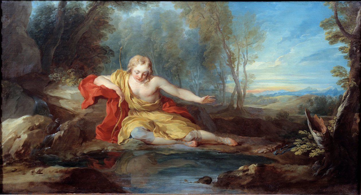 Narcisse contemplando sua reflexão (Narciso) Pintura de François le Moyne (1688-1737) Século XVIII de François Lemoyne