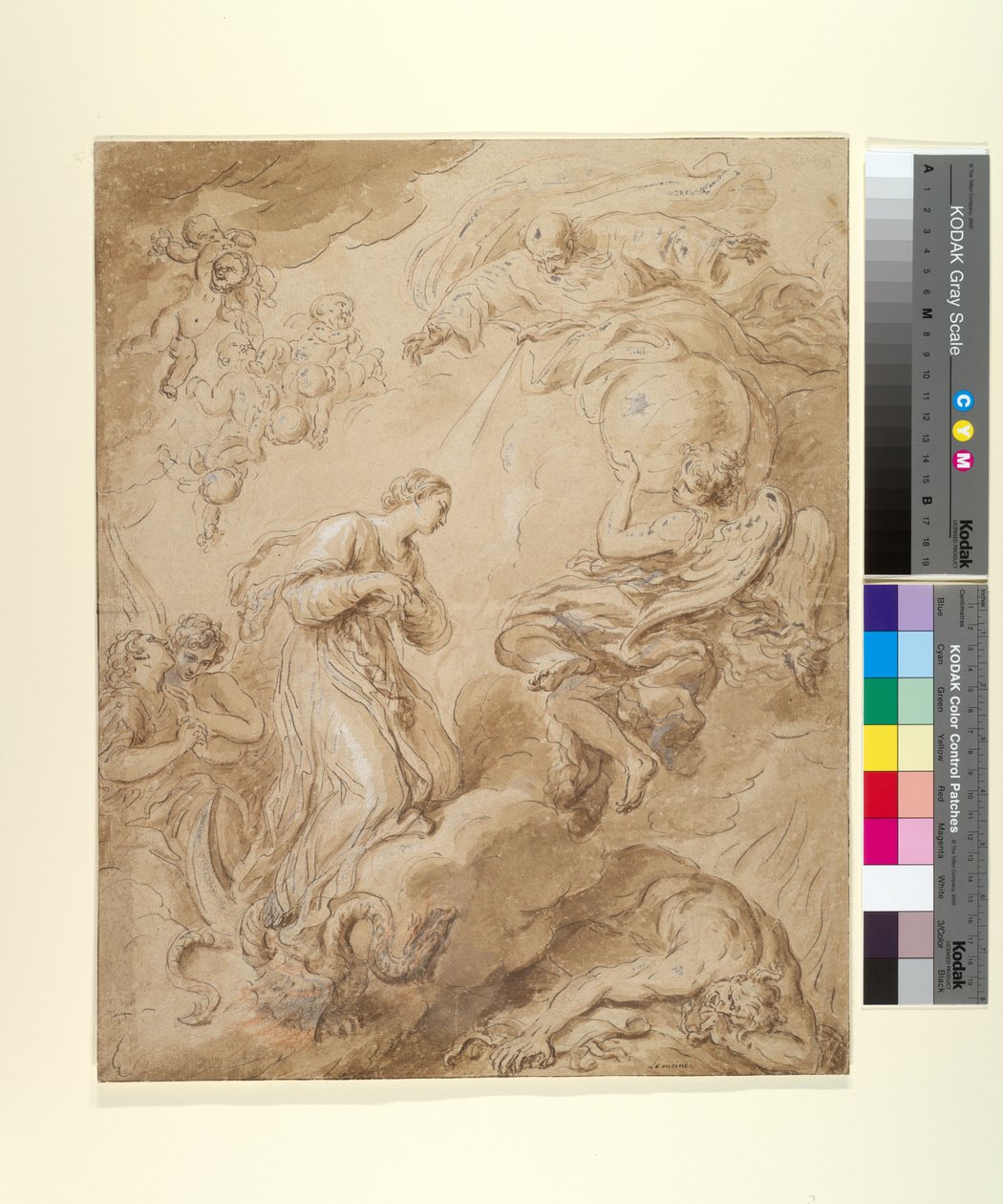 A Imaculada Conceição, c.1700-37 (tinta, lavagem e guache sobre papel) de François Lemoyne