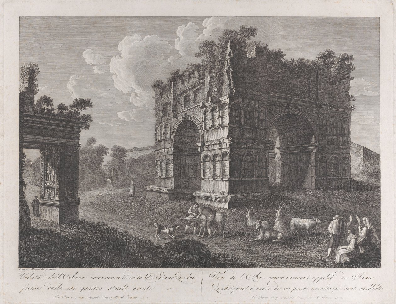 Vista do Arco de Janus, com pastores e cabras em primeiro plano, 1795-1800., 1795-1800. de François Morel