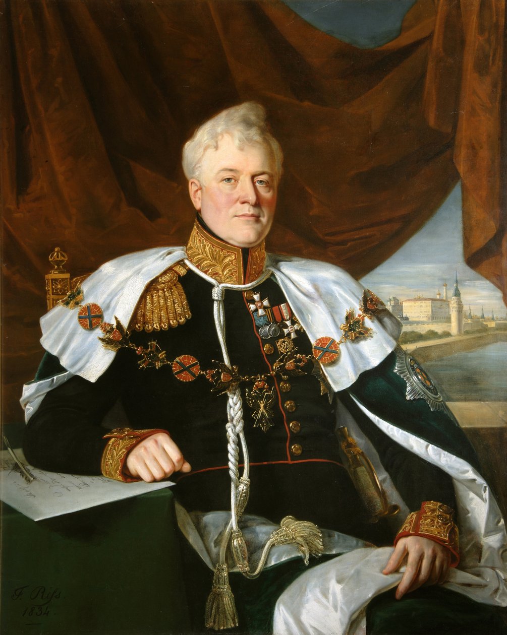 Retrato do príncipe Dmitry Vladimirovich Golitsyn 1771-1844, 1835 de François Nicolas Riss