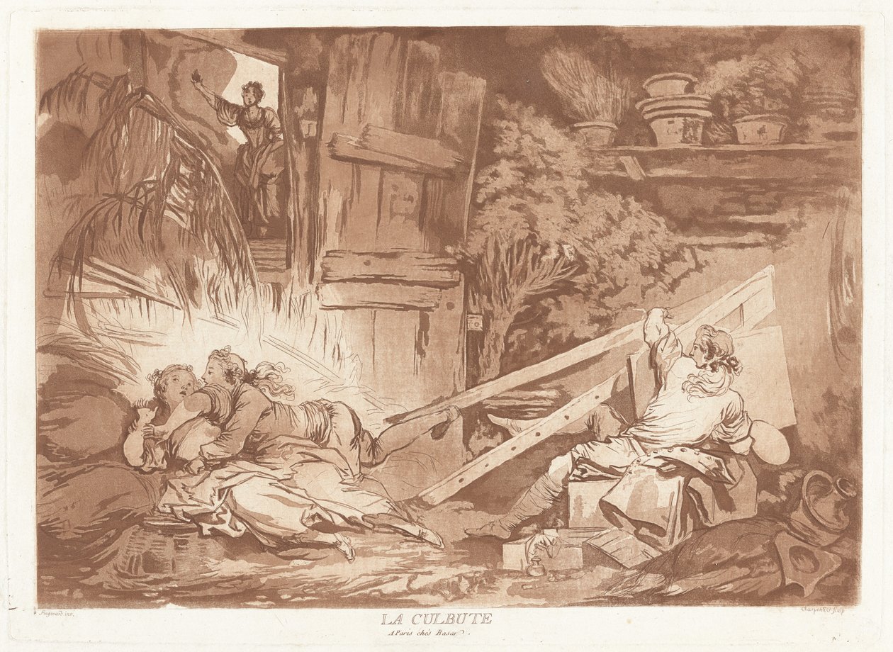 La Culbute (A Queda) de François Philippe Charpentier after Jean Honoré Fragonard, published by Pierre François Basan