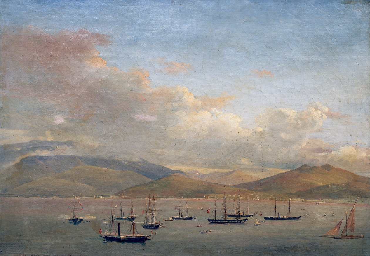 Frotas napolitana, francesa e espanhola na baía de Gaeta de François Vervloet