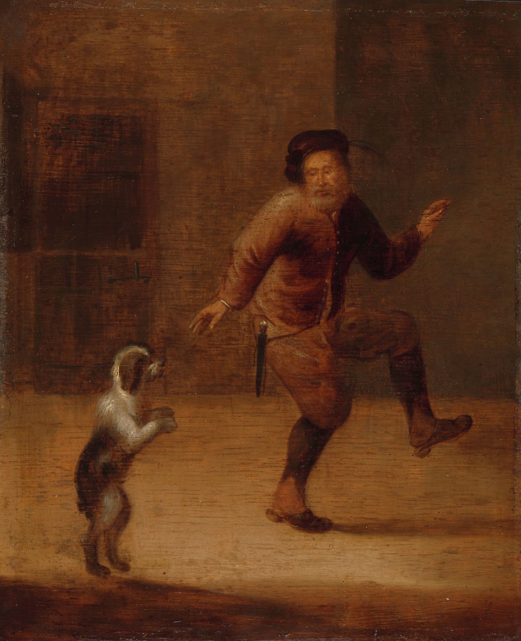 Um homem a dançar com um cão de François Verwilt (attributed to)