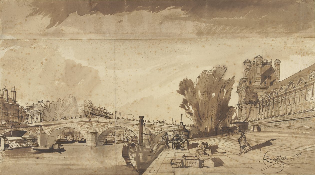 O Sena e a Pont Royal; à direita o Pavillon de Flore e uma ala do Louvre de François Victor Sabatier
