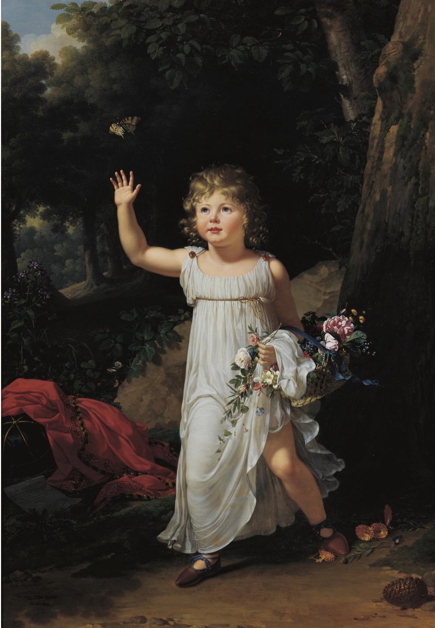 Francês:  Portrait du jeune Edgar Clarke Retrato de Edgar Clarke, de corpo inteiro, numa floresta de Francois Xavier Fabre