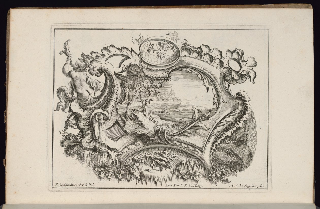 Cartucho com Concha Sopradora Putto, Livro de Cartuchos Irregulares de François de Cuvilliés the Elder