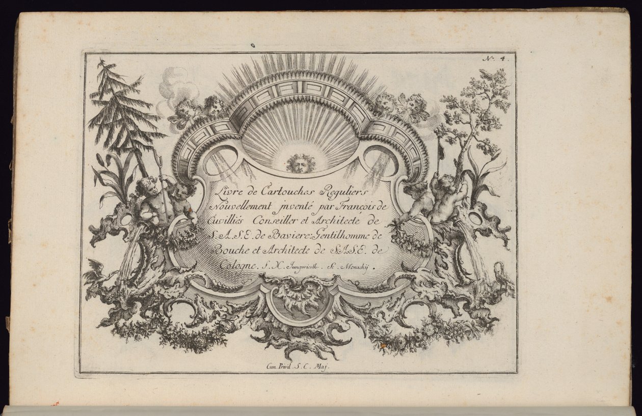 Cartouche with Sun and Four Winds, Livre de Cartouches Reguliers (Livro de Cartouches Regulares) de François de Cuvilliés the Elder