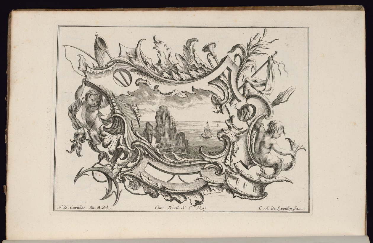 Cartucho com Tritões Jovens, Livro de Cartuchos Irregulares de François de Cuvilliés the Elder